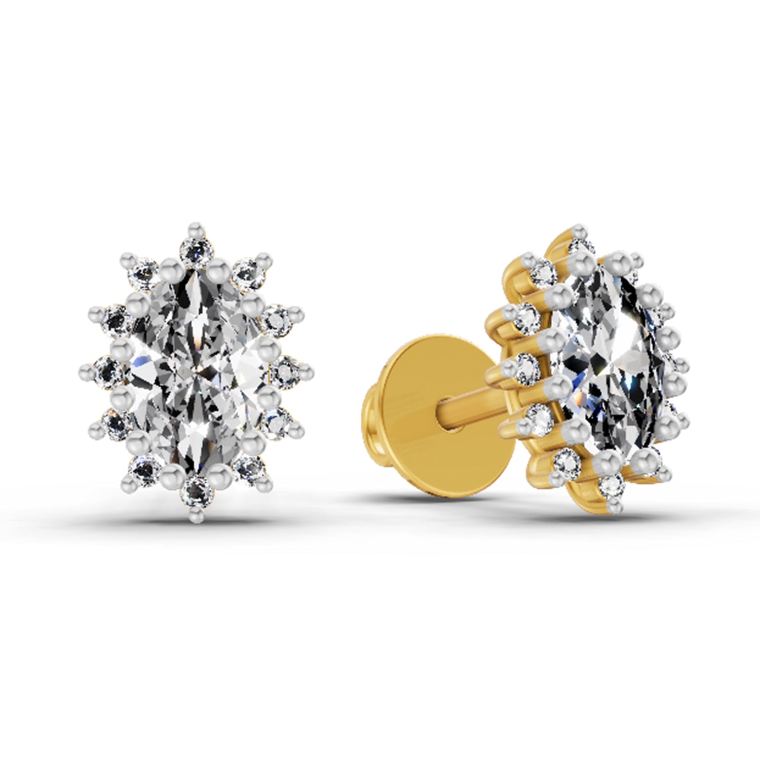 0.98 Ct Oval Shape Halo Diamond Earrings | 14K Yellow Gold