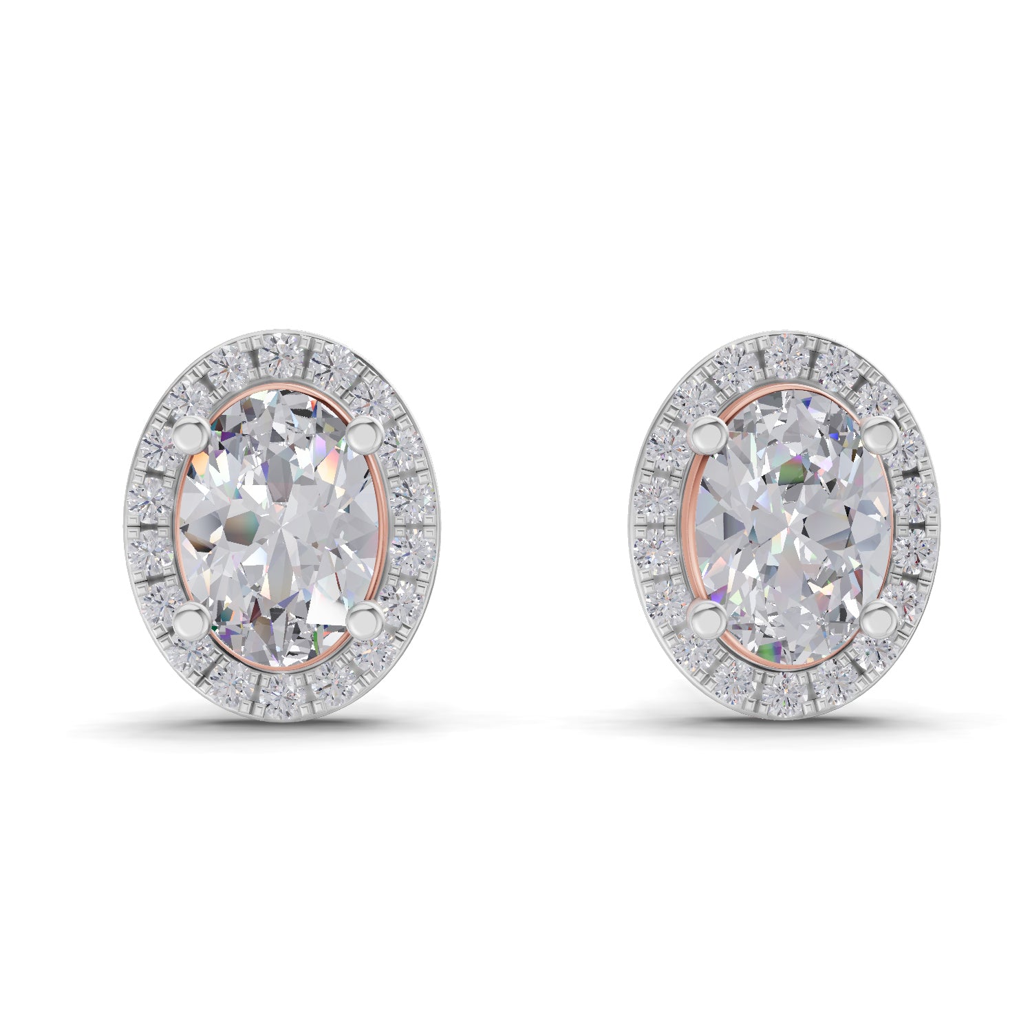 2.25 Ct Oval Shape Halo Diamond Earrings | 14K Rose Gold