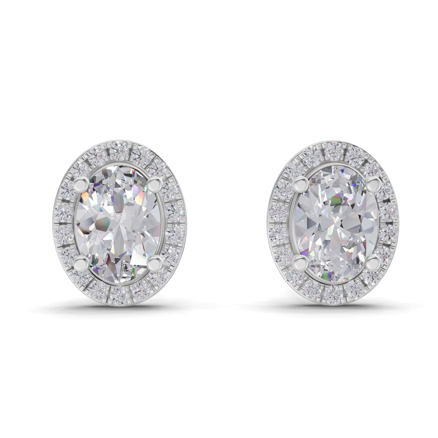 2.25 Ct Oval Shape Halo Diamond Earrings | 14K White Gold