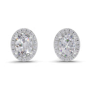 2.25 Ct Oval Shape Halo Diamond Earrings | 14K White Gold