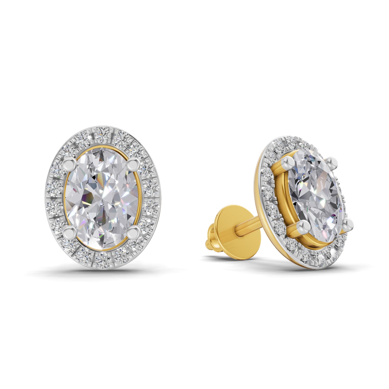 2.25 Ct Oval Shape Halo Diamond Earrings | 14K Yellow Gold