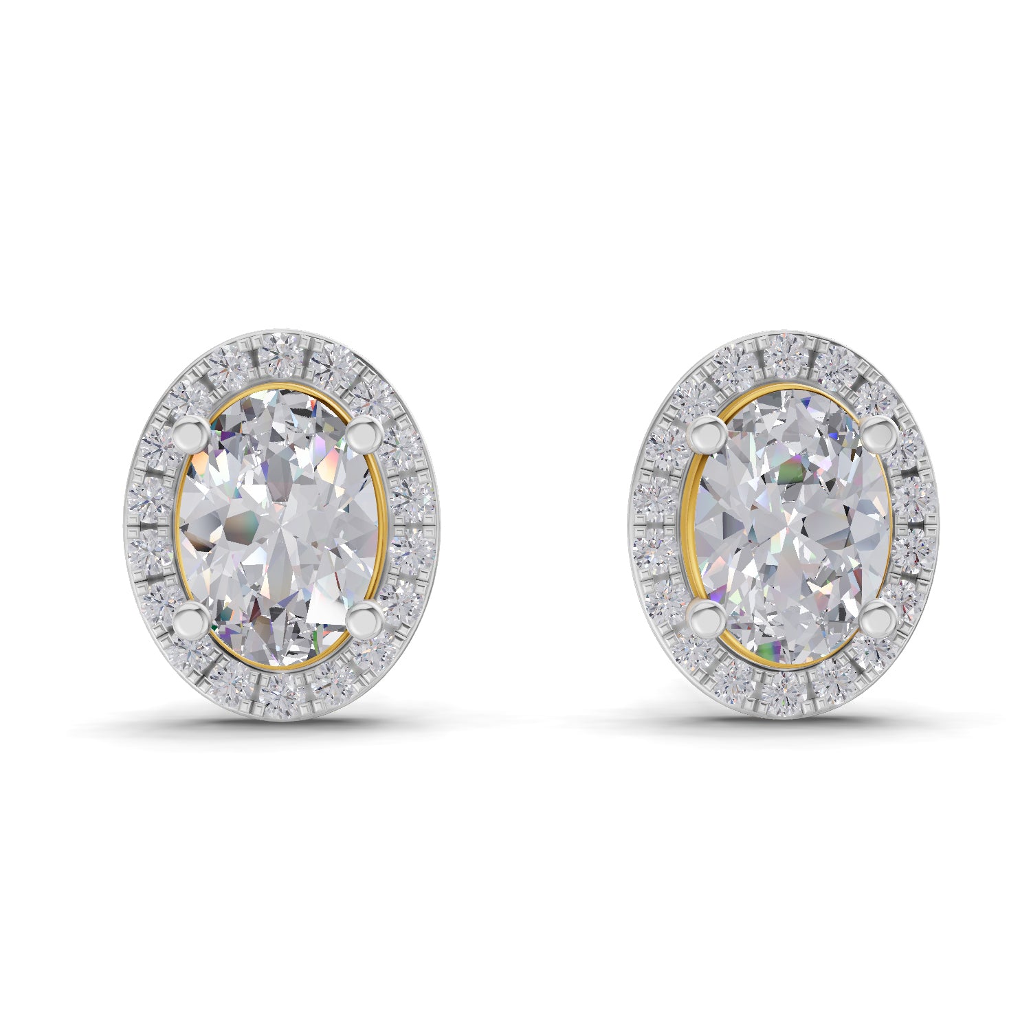 2.25 Ct Oval Shape Halo Diamond Earrings | 14K Yellow Gold