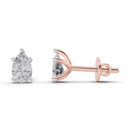 2.64 Ct Pear Shape Solitaire Diamond Stud Earrings | 14K Rose Gold