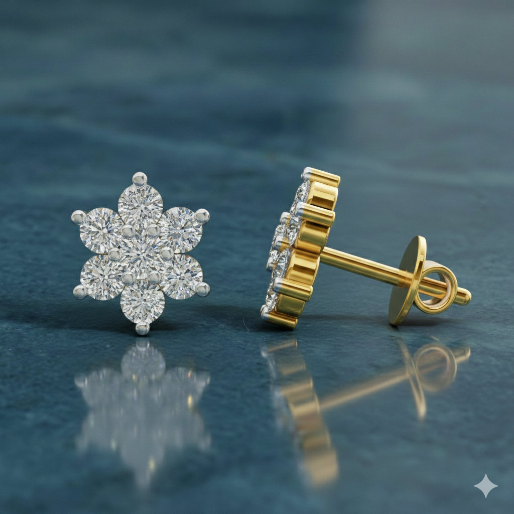 0.55 CtFloral Round Shape Earrings | 14K Rose Gold