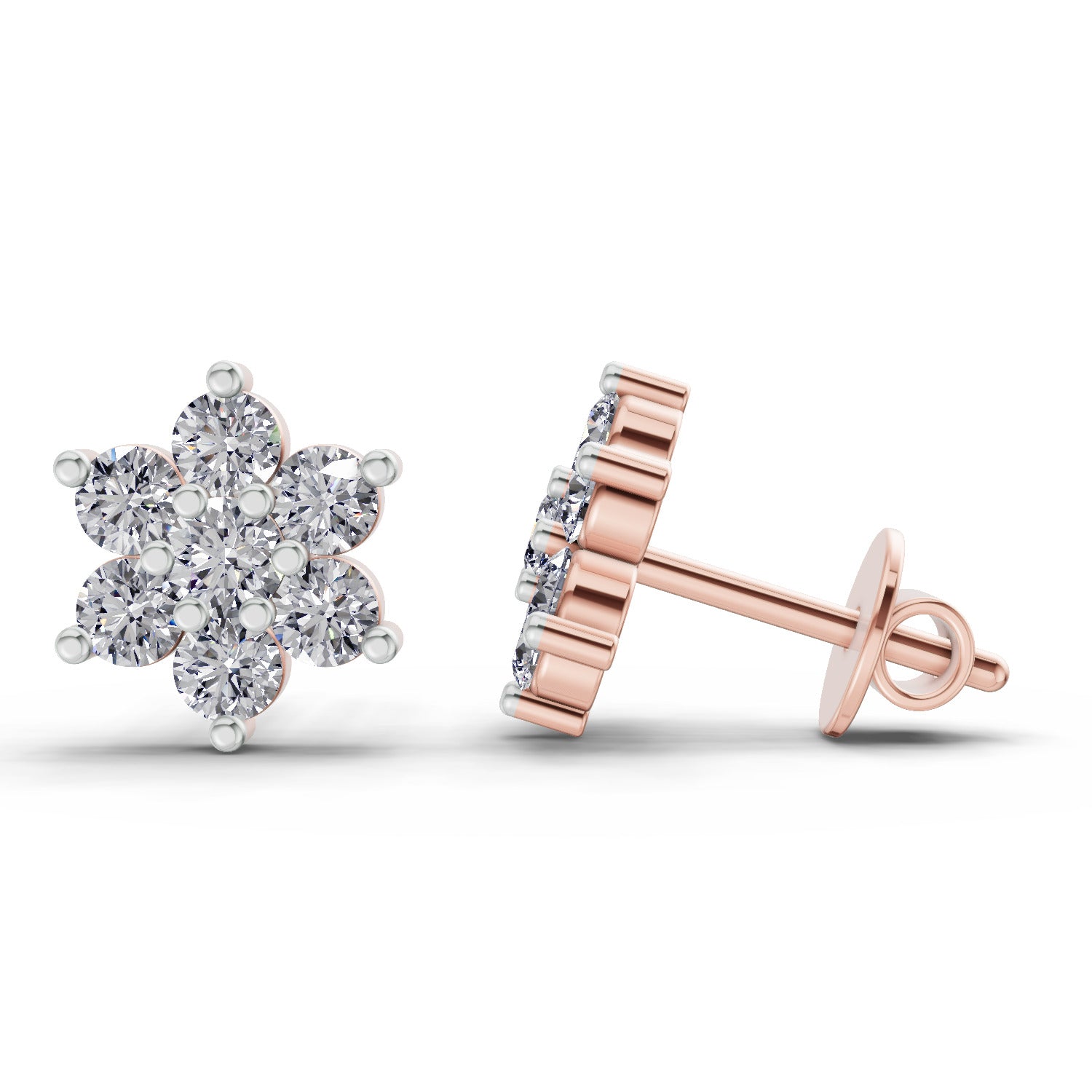 0.41 Ct  Round Shape Floral Diamond Stud Earrings | 14K Rose Gold