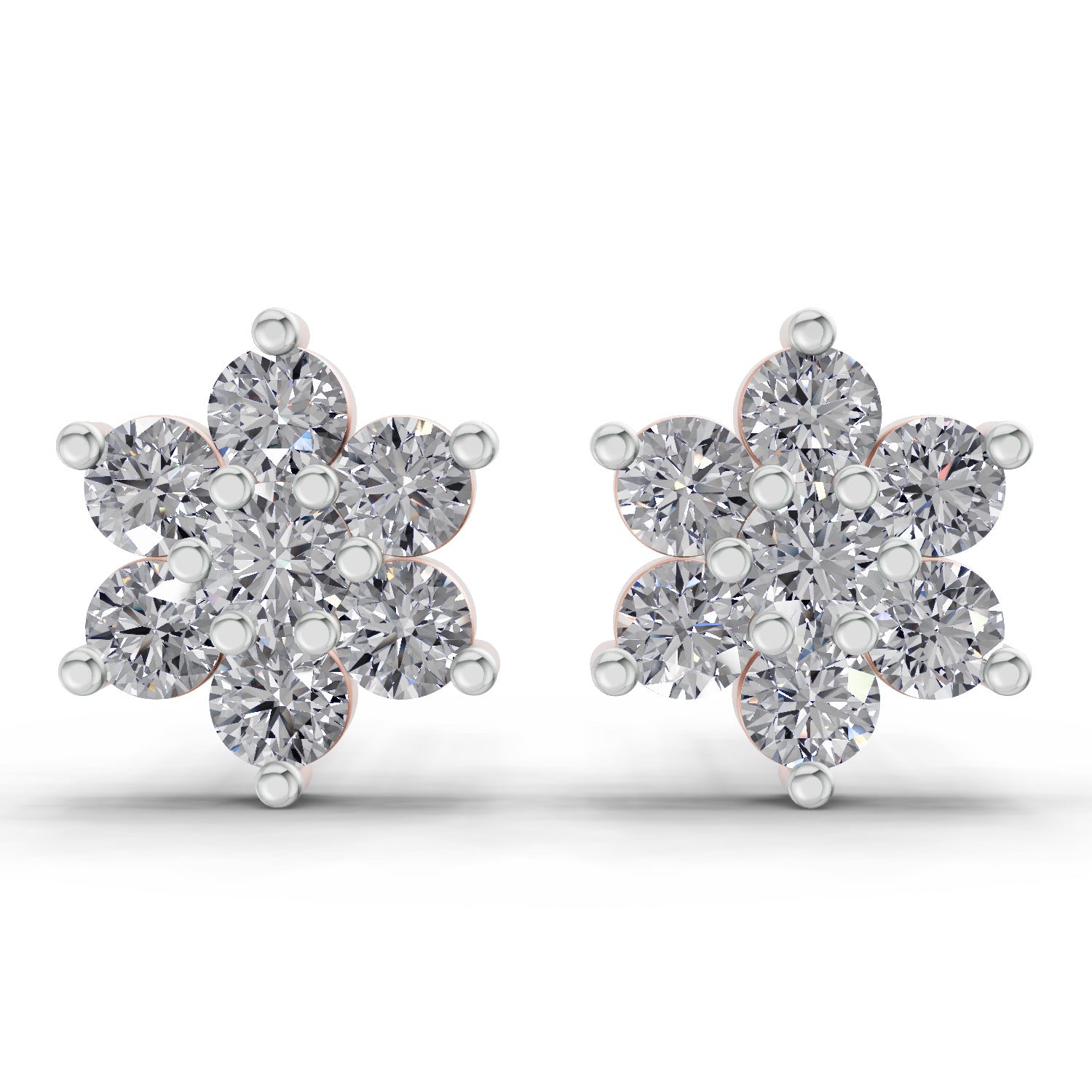 0.41 Ct  Round Shape Floral Diamond Stud Earrings | 14K Rose Gold