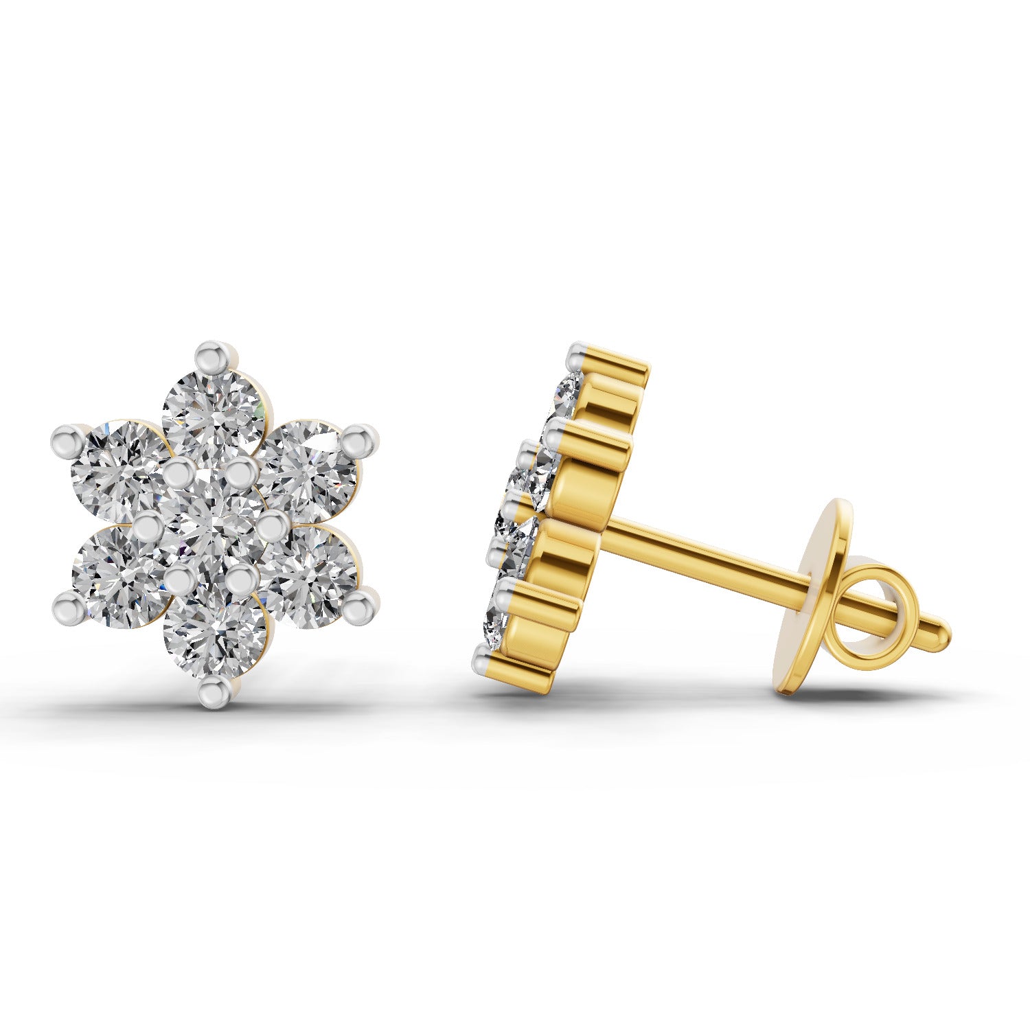 0.41 Ct  Round Shape Floral Diamond Stud Earrings | 14K Yellow Gold