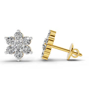 0.41 Ct  Round Shape Floral Diamond Stud Earrings | 14K Yellow Gold