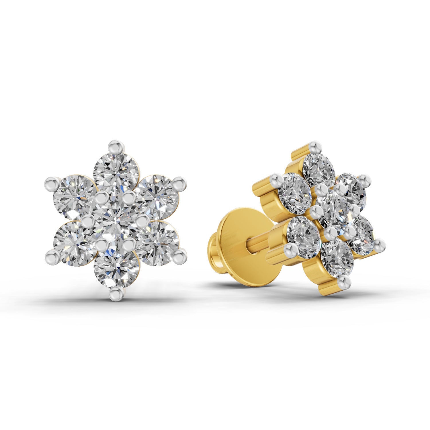 0.41 Ct  Round Shape Floral Diamond Stud Earrings | 14K Yellow Gold