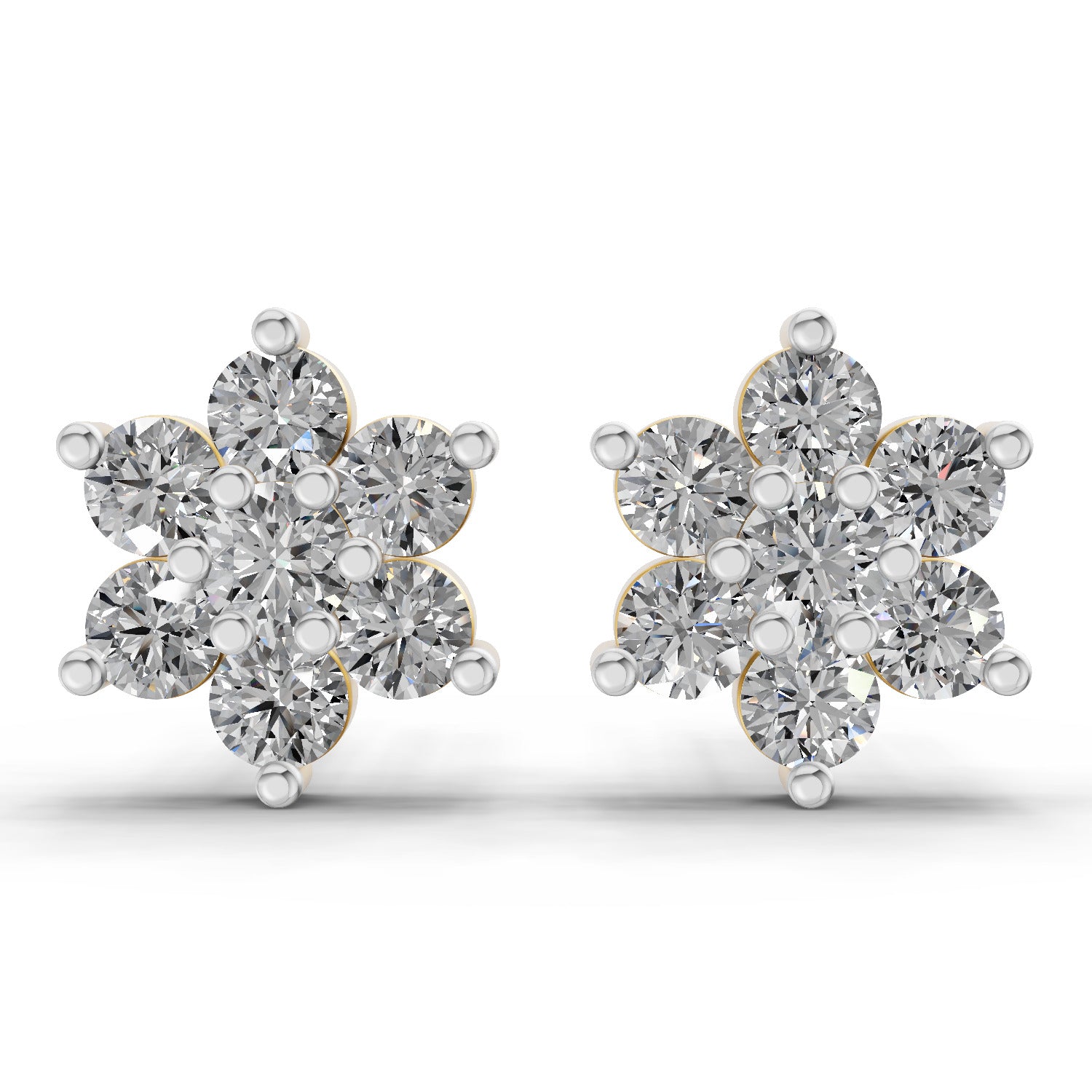 0.41 Ct  Round Shape Floral Diamond Stud Earrings | 14K Yellow Gold