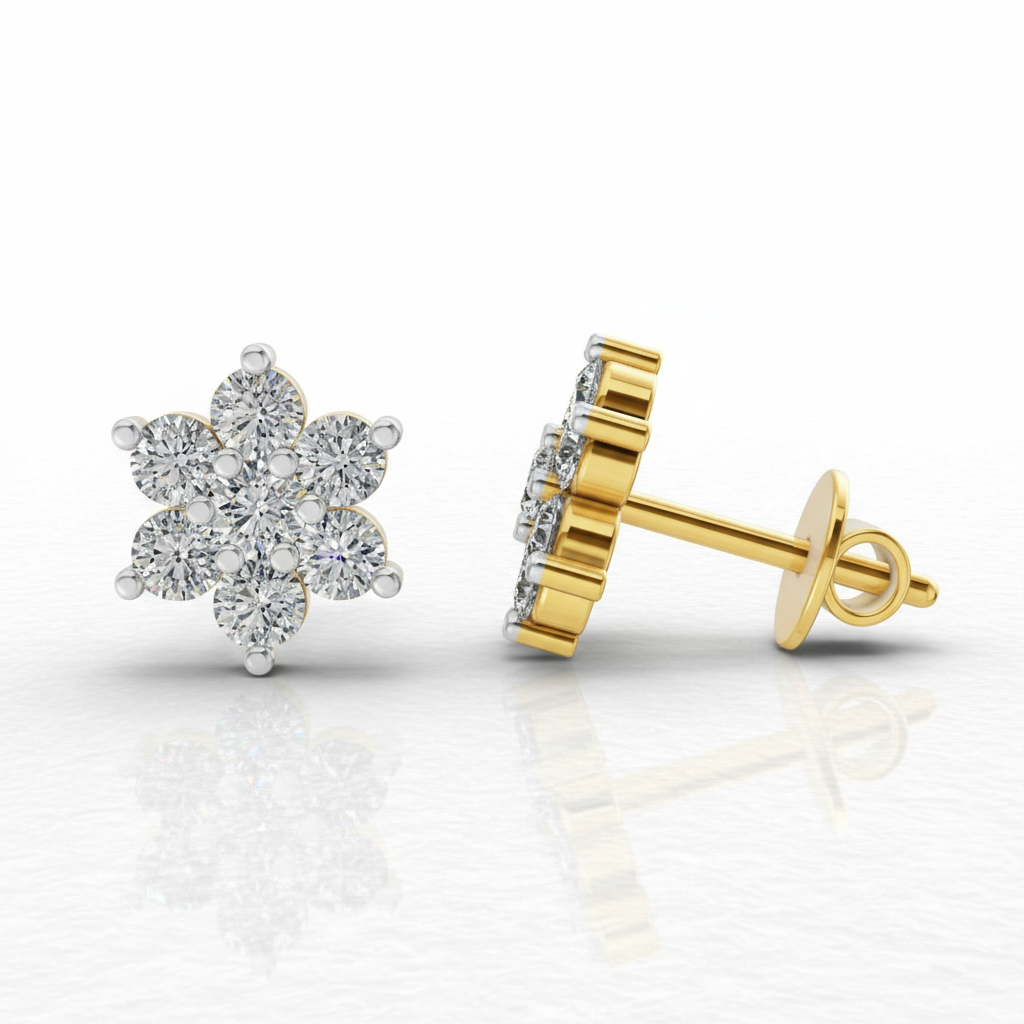 0.55 CtFloral Round Shape Earrings | 14K Rose Gold
