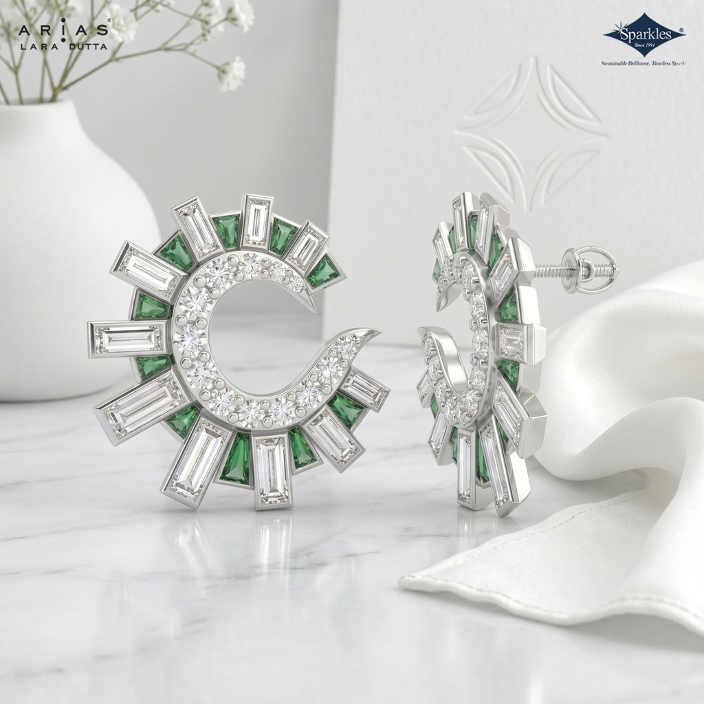 Arias by Lara Dutta Emerald & Baguette Diamond Studs