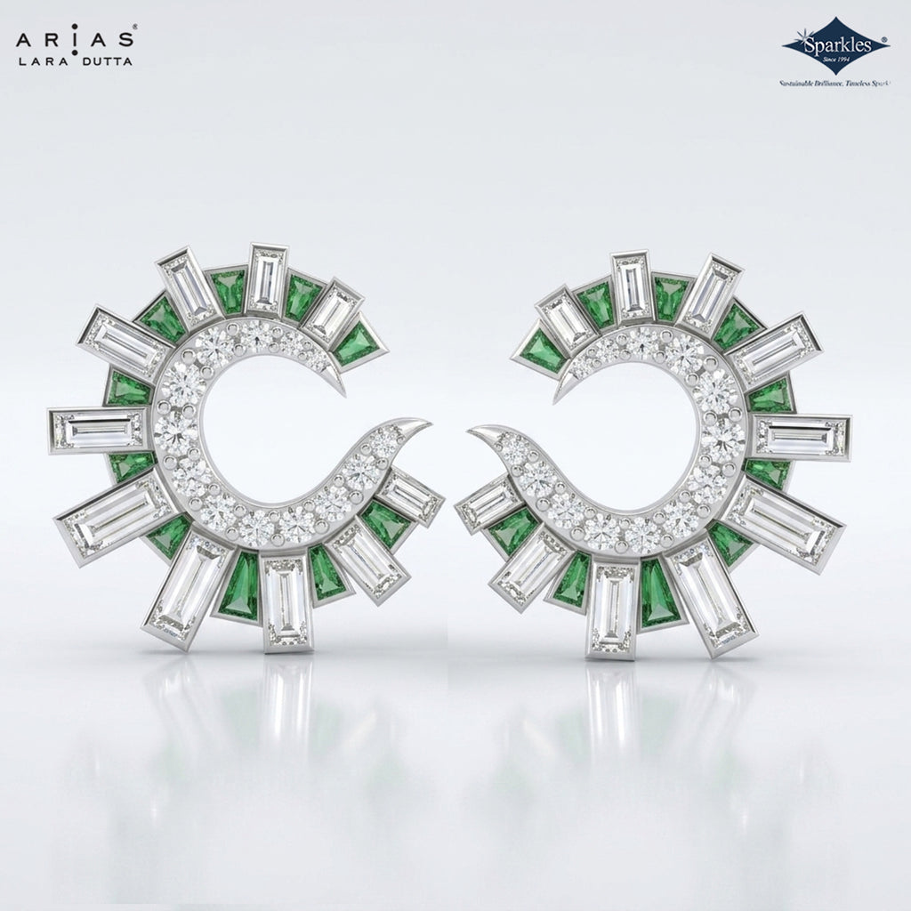 Arias by Lara Dutta Emerald & Baguette Diamond Studs