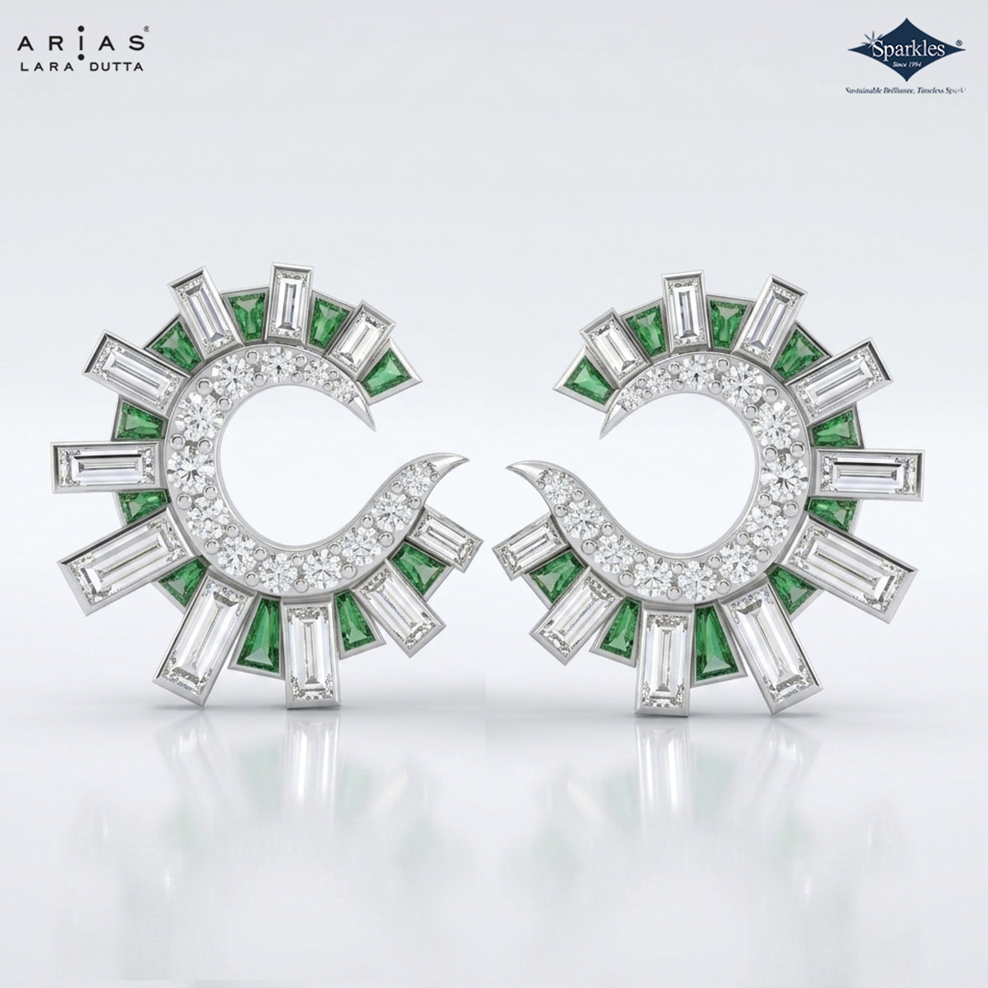 Arias by Lara Dutta Emerald & Baguette Diamond Studs