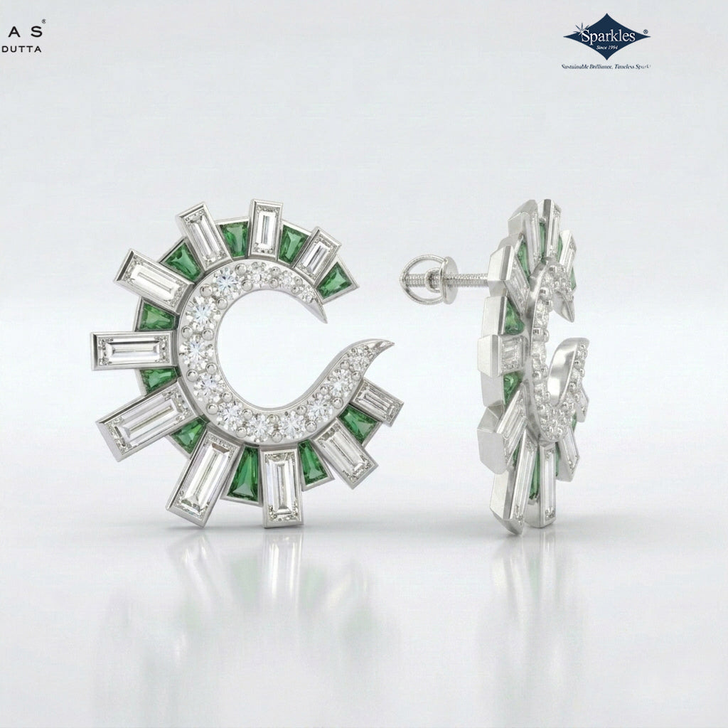 Arias by Lara Dutta Emerald & Baguette Diamond Studs