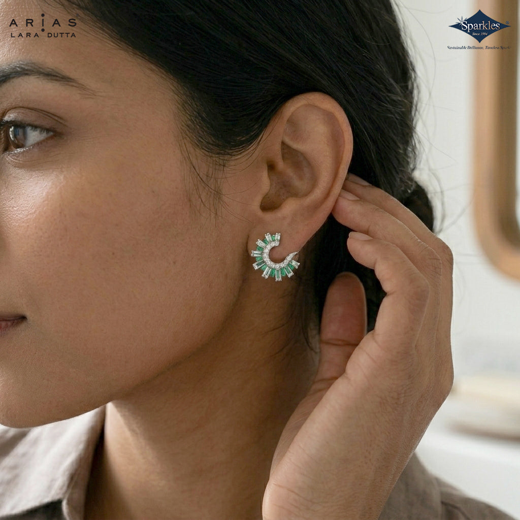 Arias by Lara Dutta Emerald & Baguette Diamond Studs