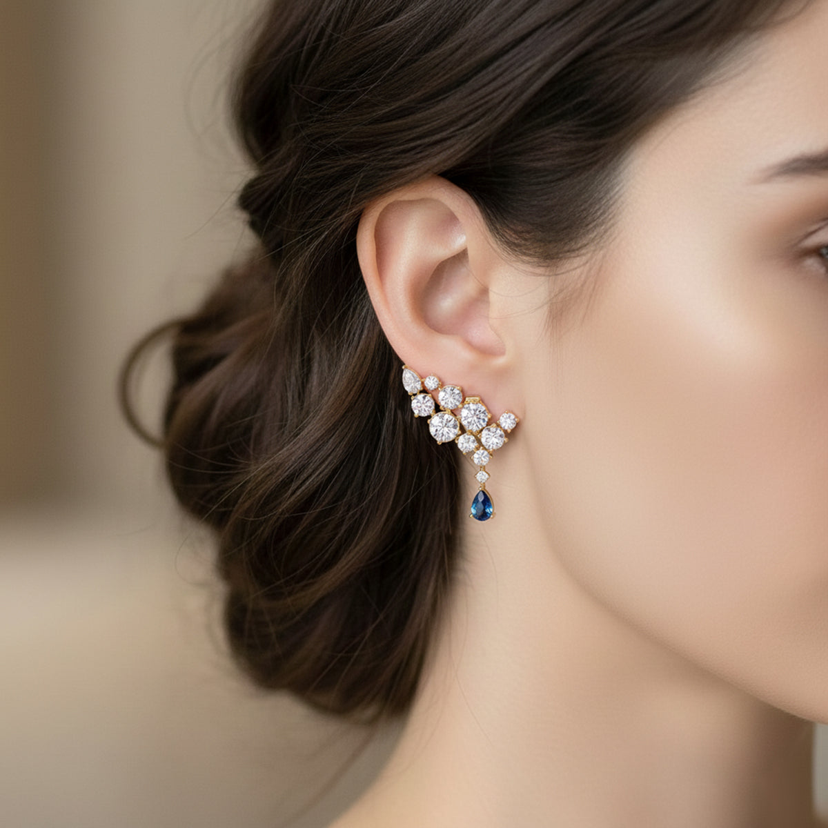 Sparkles Sapphire Climber Diamond Earring