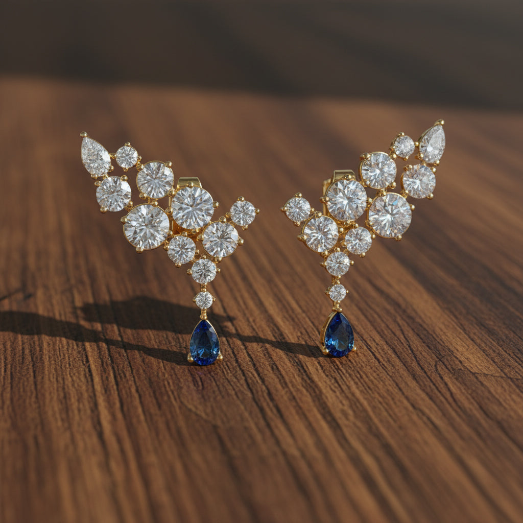 Sparkles Sapphire Climber Diamond Earring