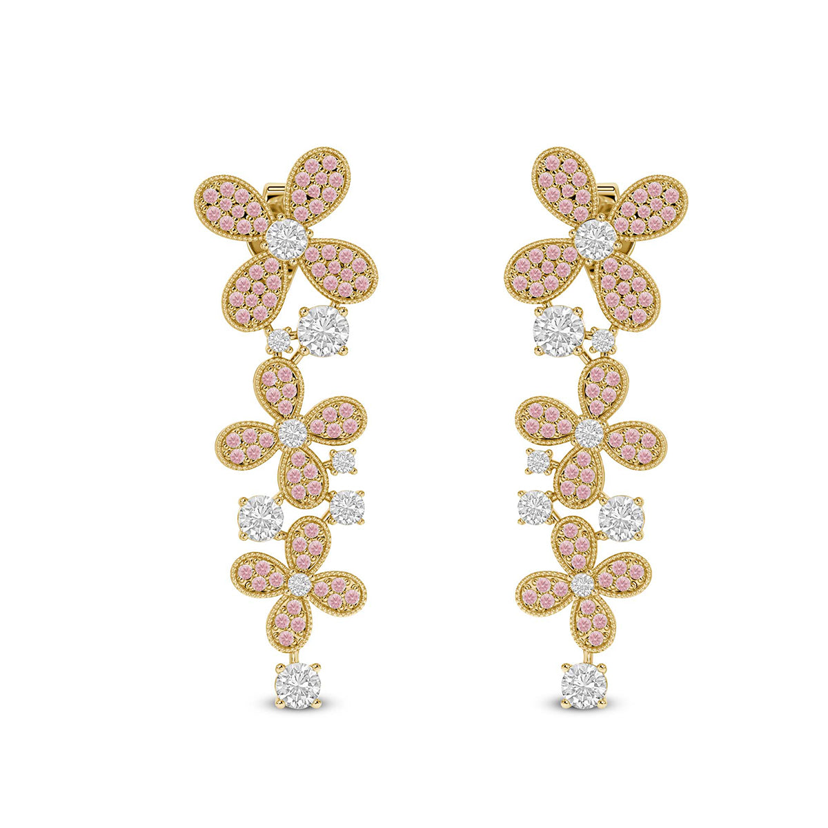 Sparkles Pink Petal Cascade Drop Diamond Earring