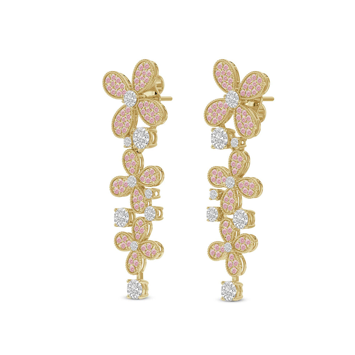 Sparkles Pink Petal Cascade Drop Diamond Earring