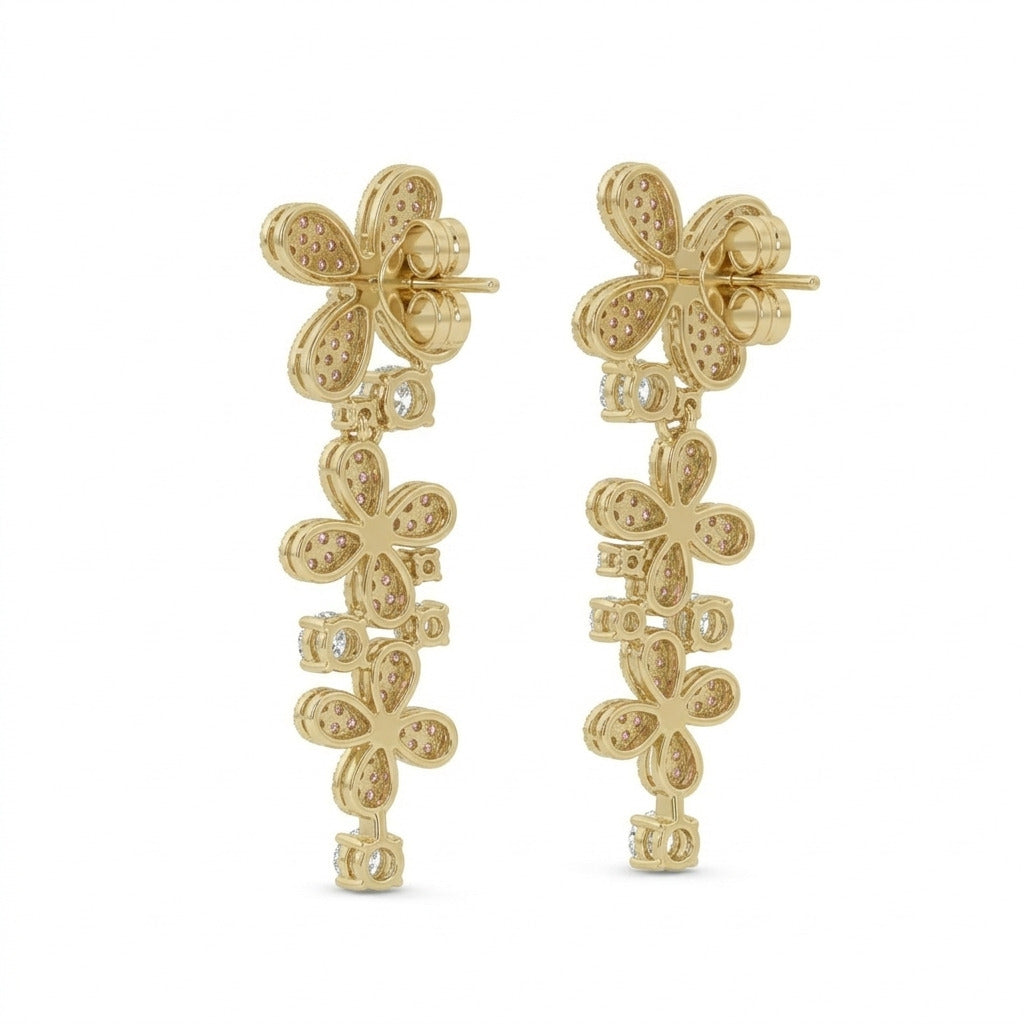 Sparkles Pink Petal Cascade Drop Diamond Earring