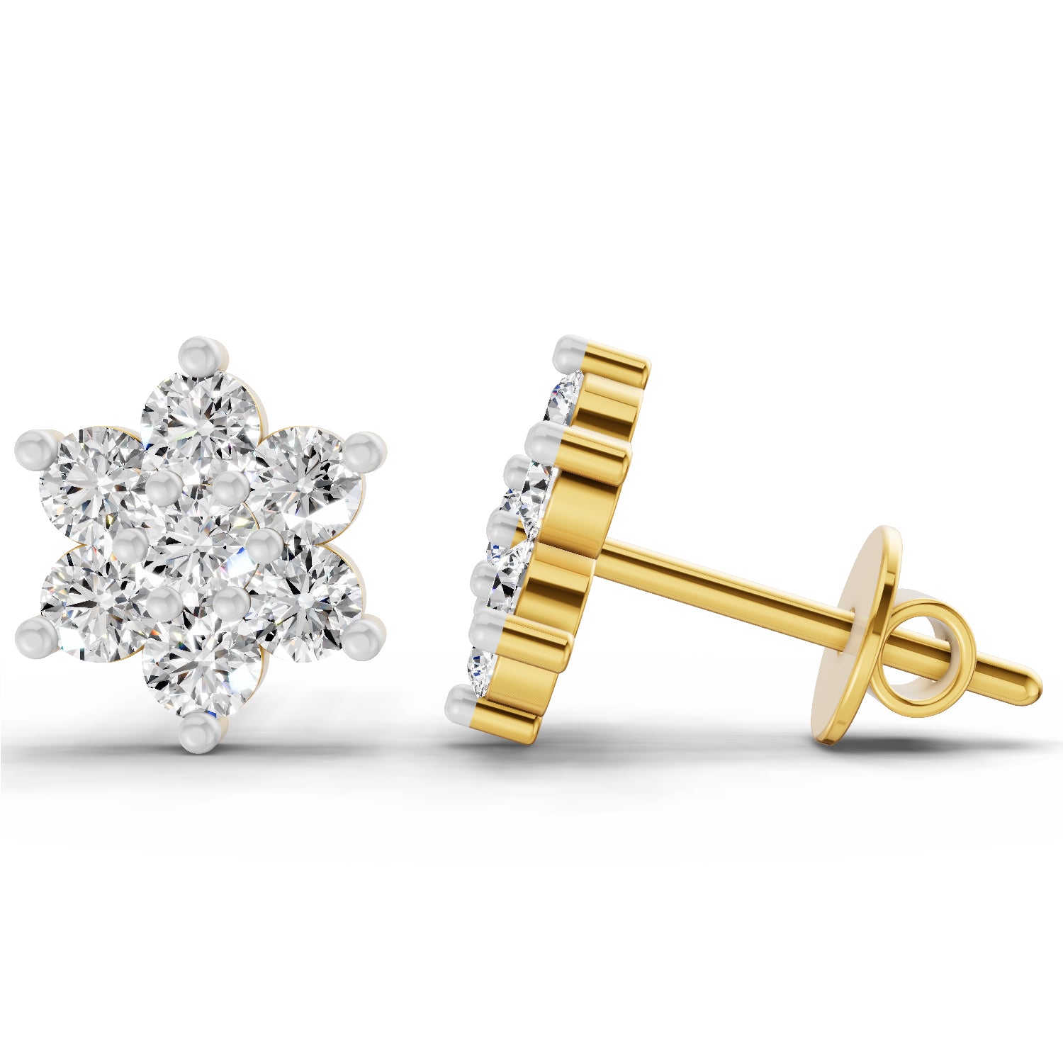 0.97 Ct Round Flower Stud Earrings | 14K Yellow Gold