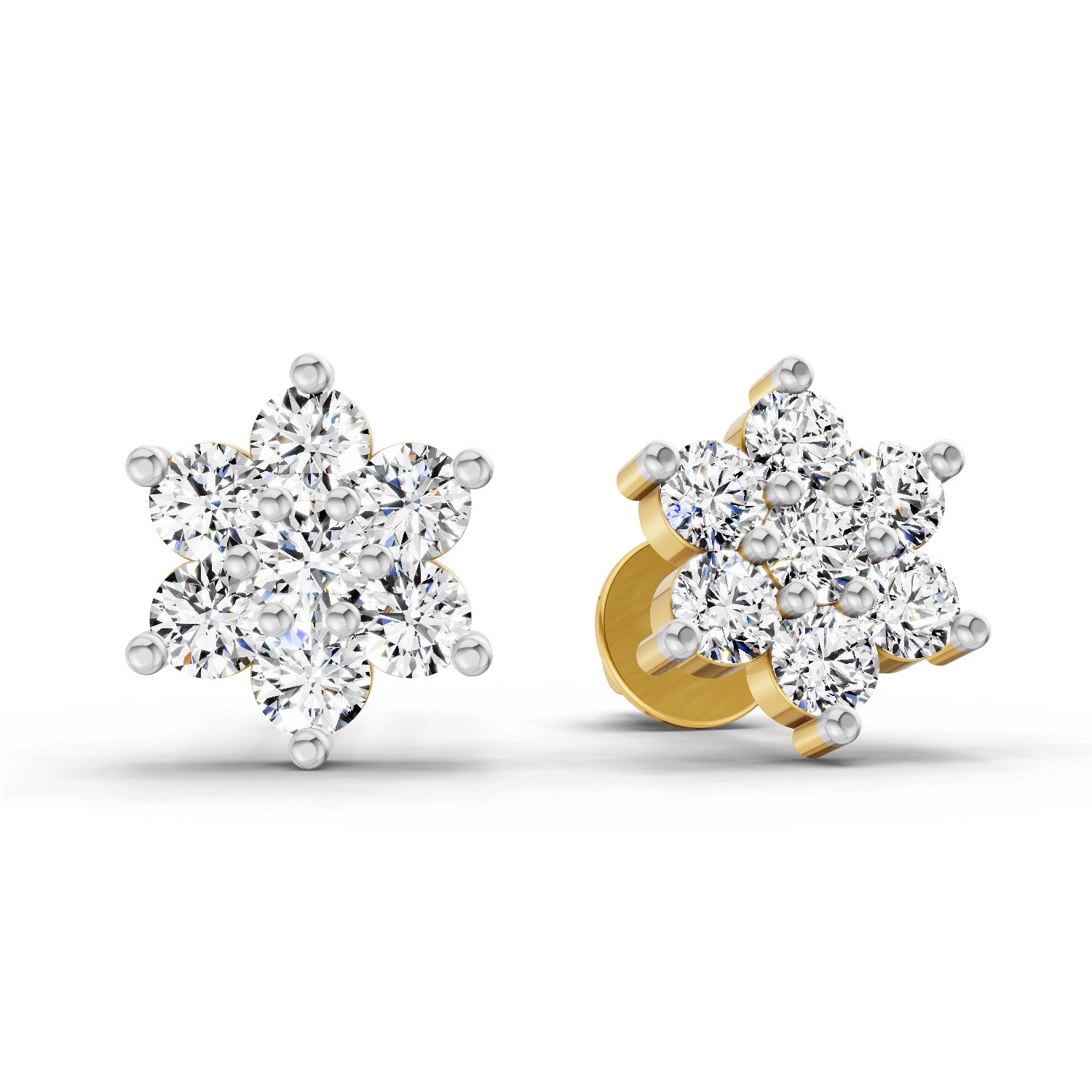 0.97 Ct Round Flower Stud Earrings | 14K Yellow Gold