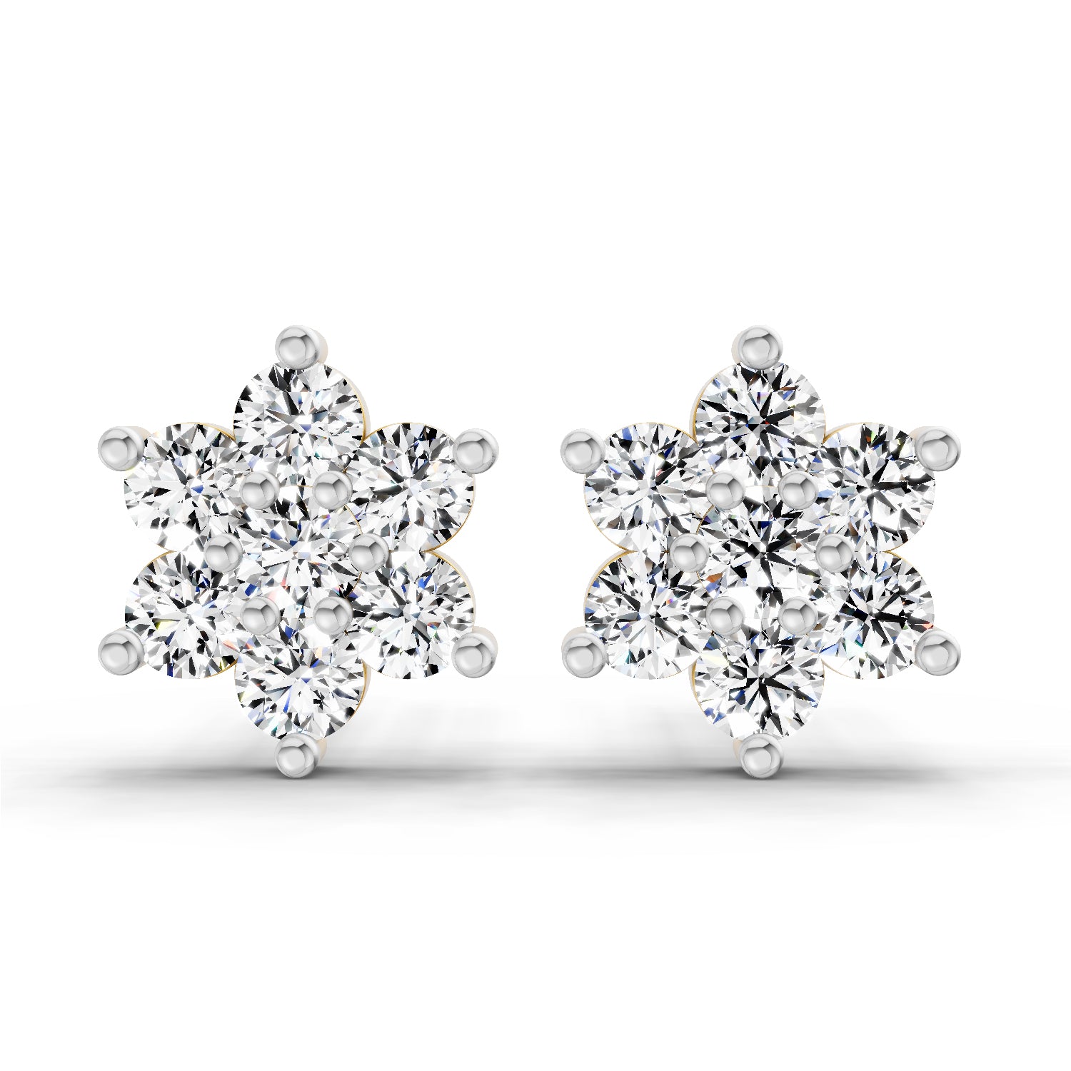 0.97 Ct Round Flower Stud Earrings | 14K Yellow Gold