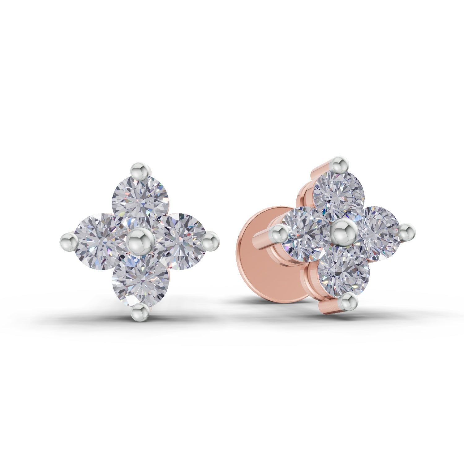 0.55 Ct Round Snowflake Stud Earrings | 14K Rose Gold