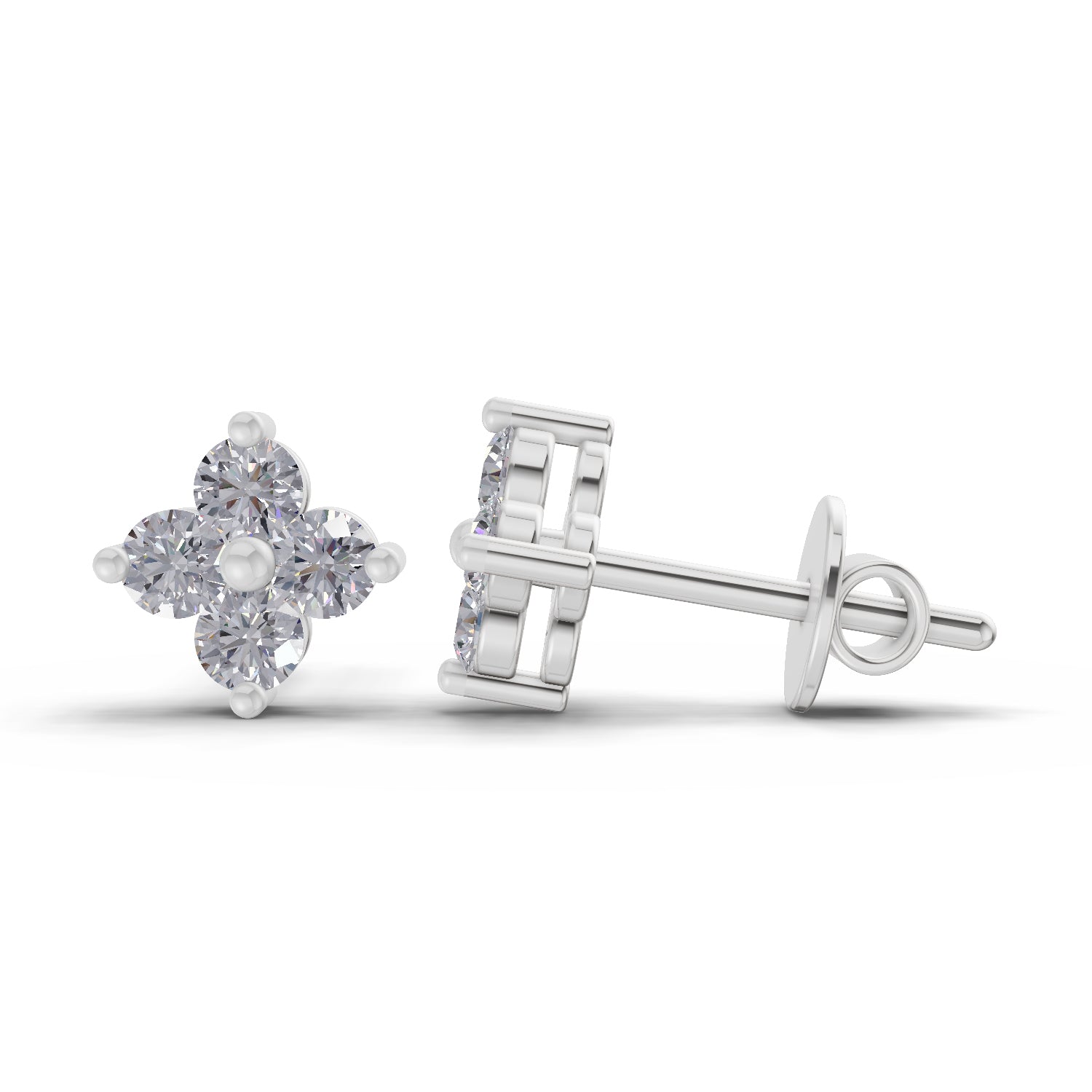 0.55 Ct Round Snowflake Stud Earrings | 14K White Gold