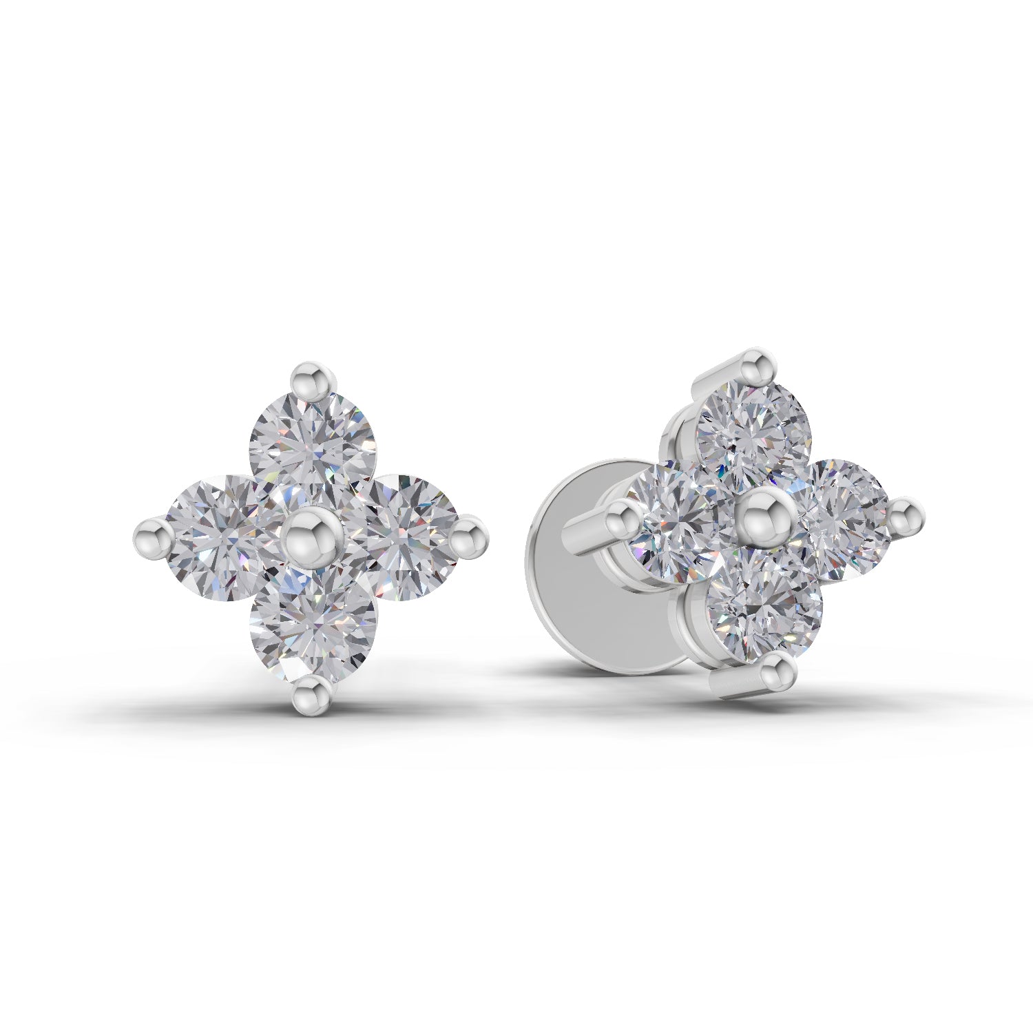 0.55 Ct Round Snowflake Stud Earrings | 14K White Gold