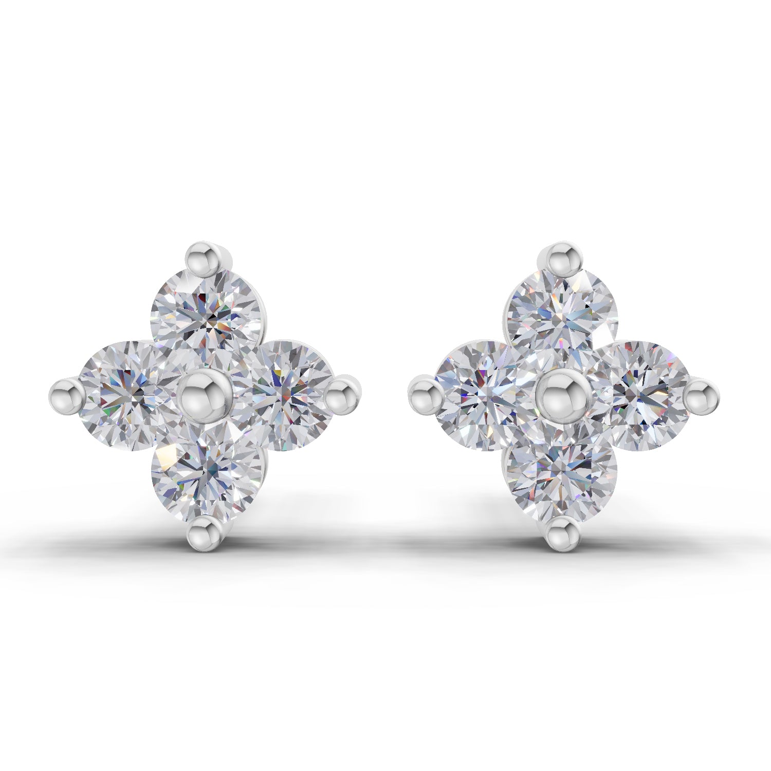 0.55 Ct Round Snowflake Stud Earrings | 14K White Gold