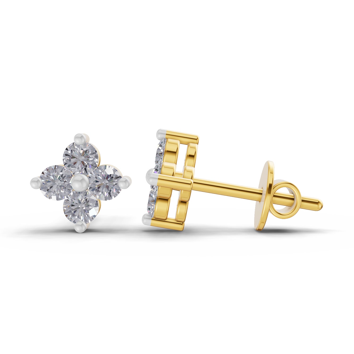 0.55 Ct Round Snowflake Stud Earrings | 14K Yellow Gold