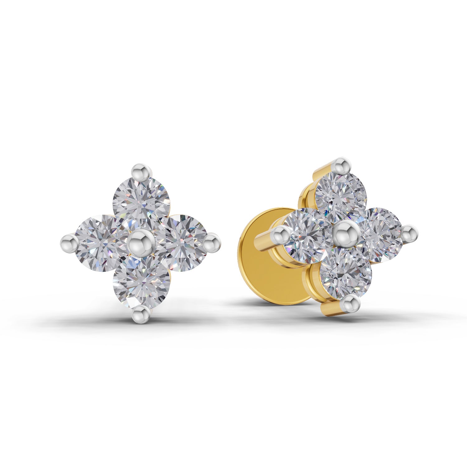 0.55 Ct Round Snowflake Stud Earrings | 14K Yellow Gold