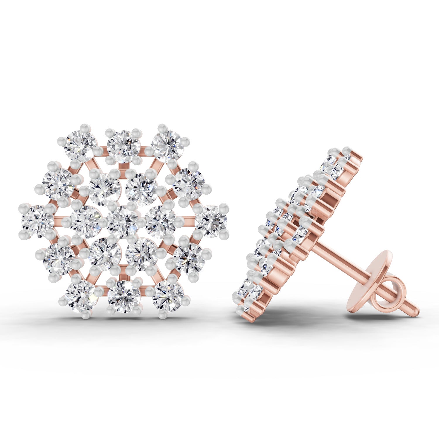 0.35 Ct Round Cluster Stud Earrings | 14K Rose Gold