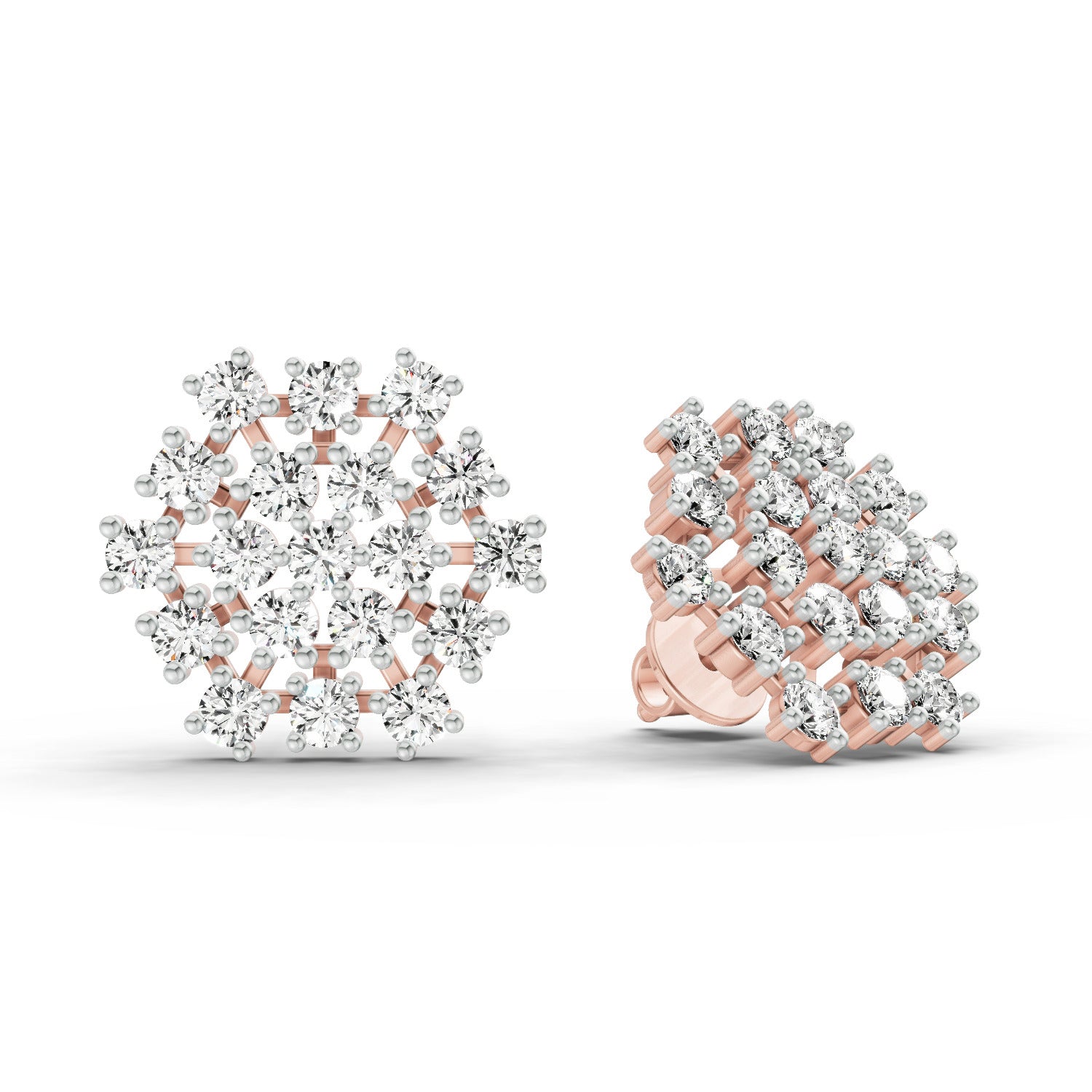 0.35 Ct Round Cluster Stud Earrings | 14K Rose Gold