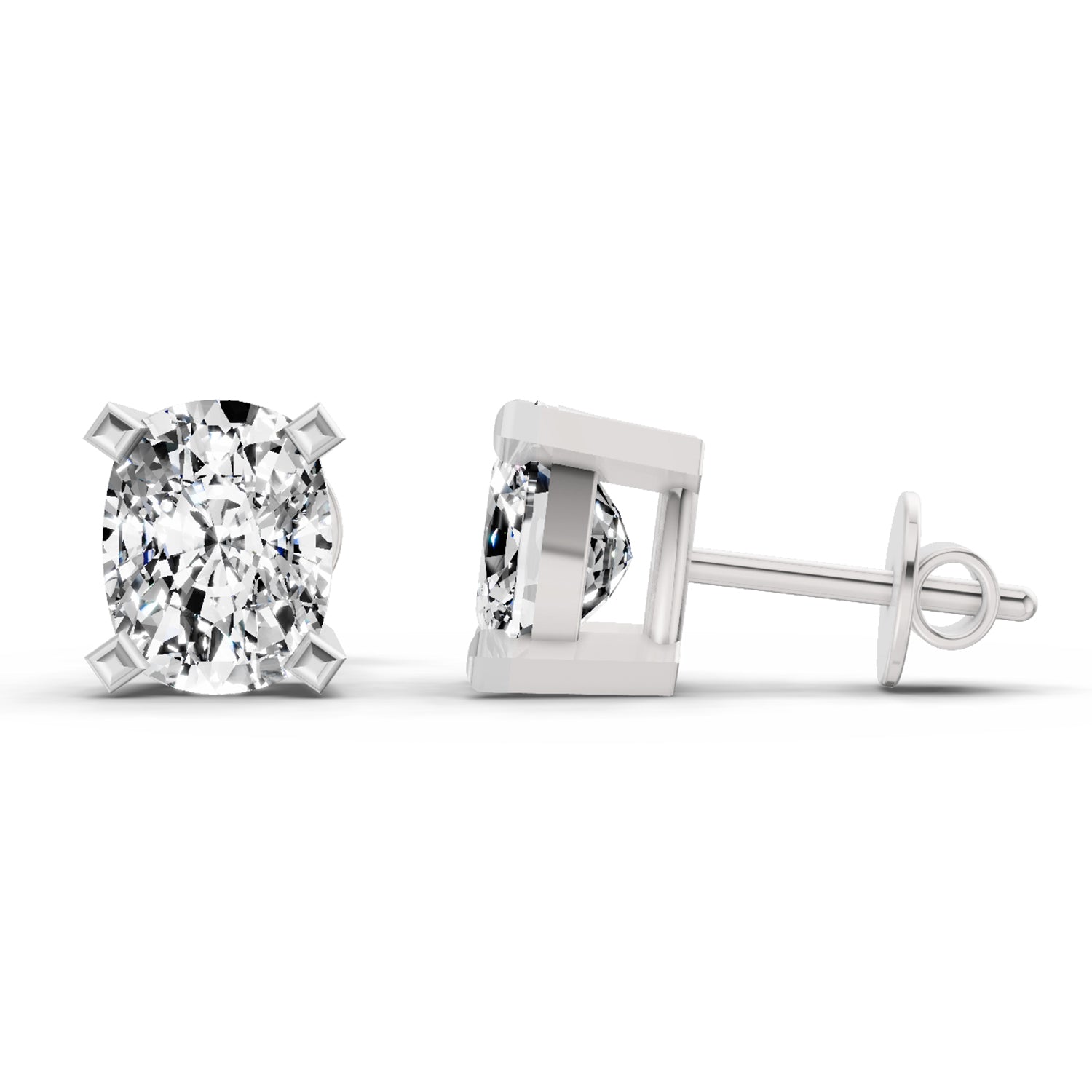2.64 Ct Cushion Shape 4 Prong Solitaire Diamond Stud Earrings | 14K Rose Gold