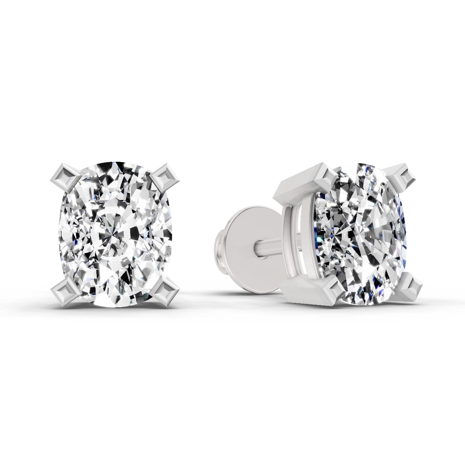 2.64 Ct Cushion Shape 4 Prong Solitaire Diamond Stud Earrings | 14K Rose Gold