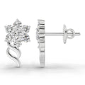 0.73 Ct Round Flower Stud Earrings | 14K White Gold