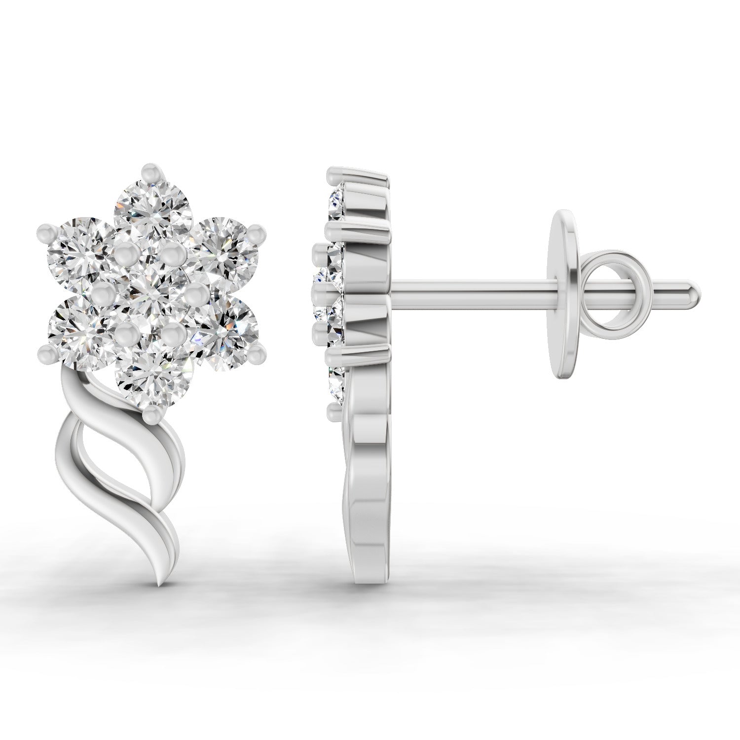 0.73 Ct Round Flower Stud Earrings | 14K White Gold