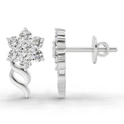 0.73 Ct Round Flower Stud Earrings | 14K White Gold