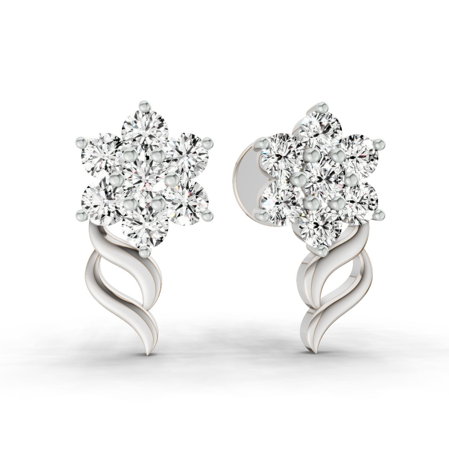 0.73 Ct Round Flower Stud Earrings | 14K White Gold