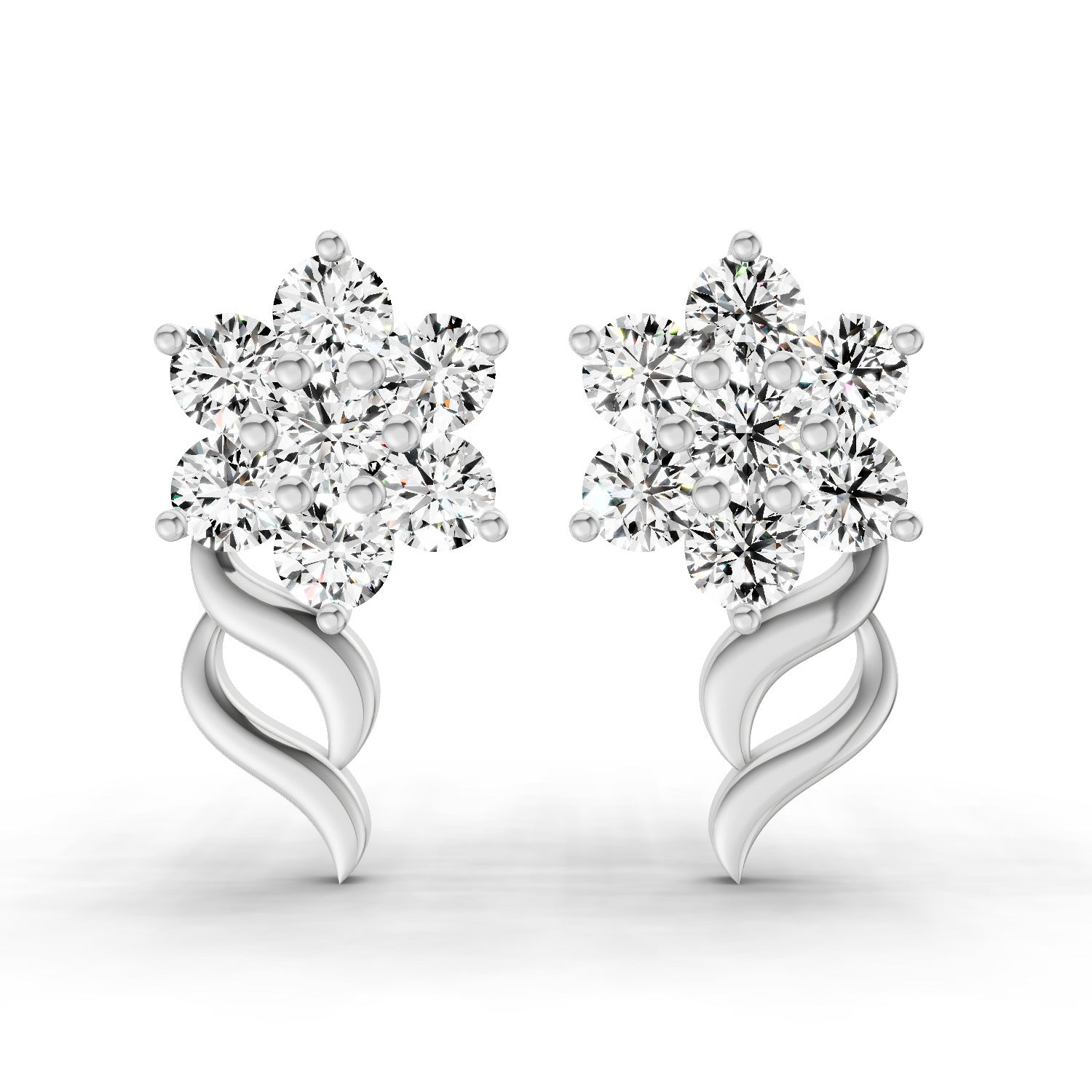0.73 Ct Round Flower Stud Earrings | 14K White Gold