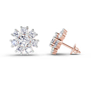 2.89 Ct Round Shape Halo Diamond Earrings | 14K Rose Gold