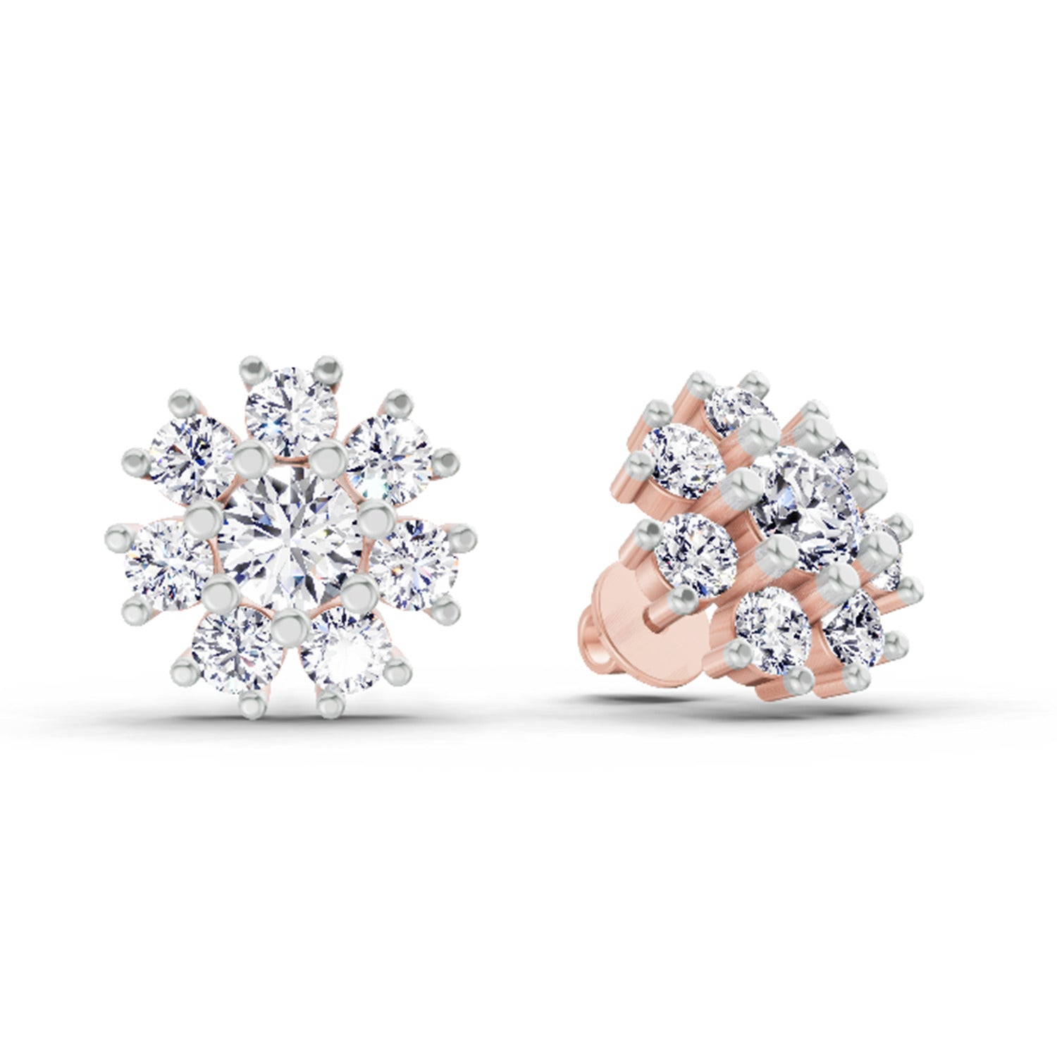 2.89 Ct Round Shape Halo Diamond Earrings | 14K Rose Gold