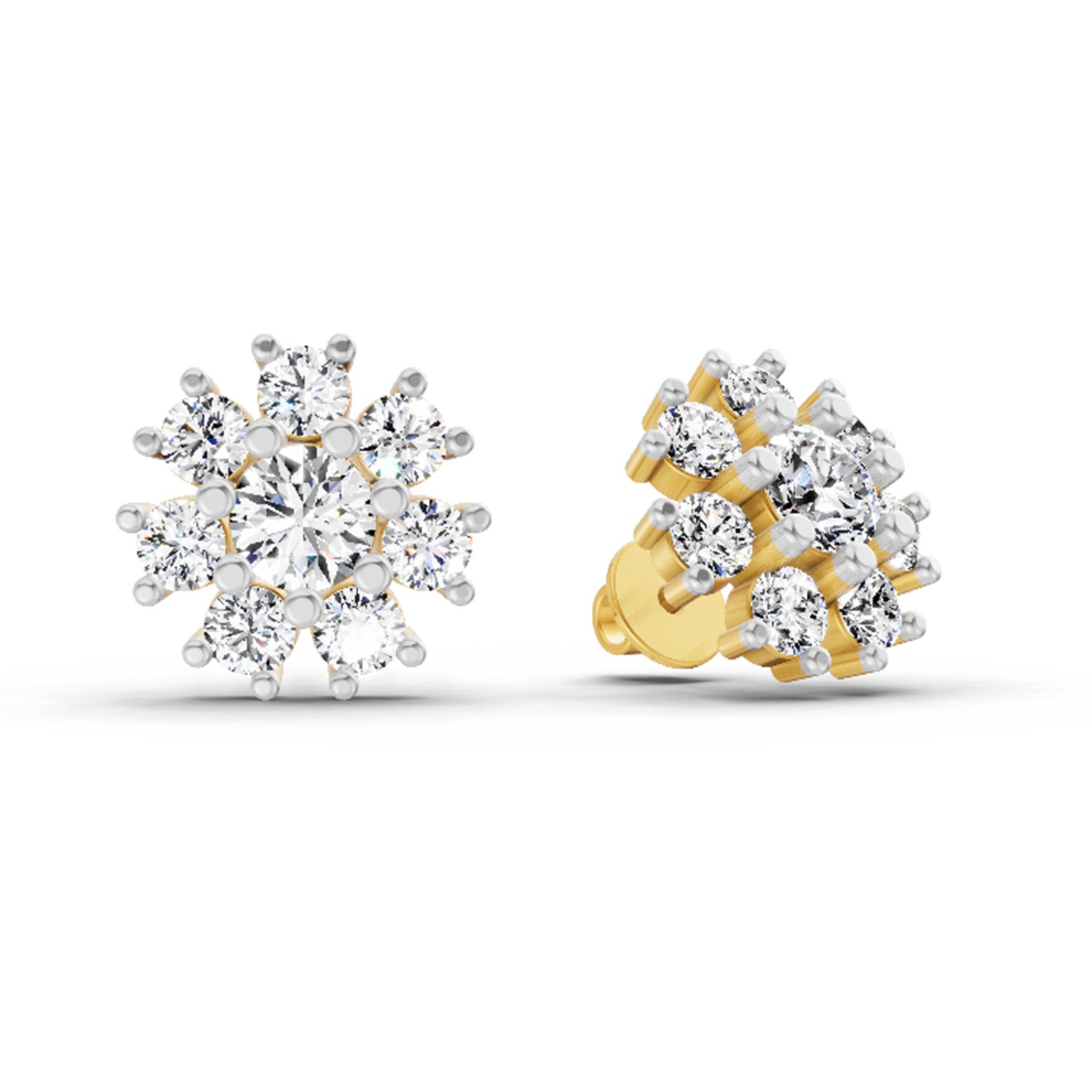 2.89 Ct Round Shape Halo Diamond Earrings | 14K Yellow Gold