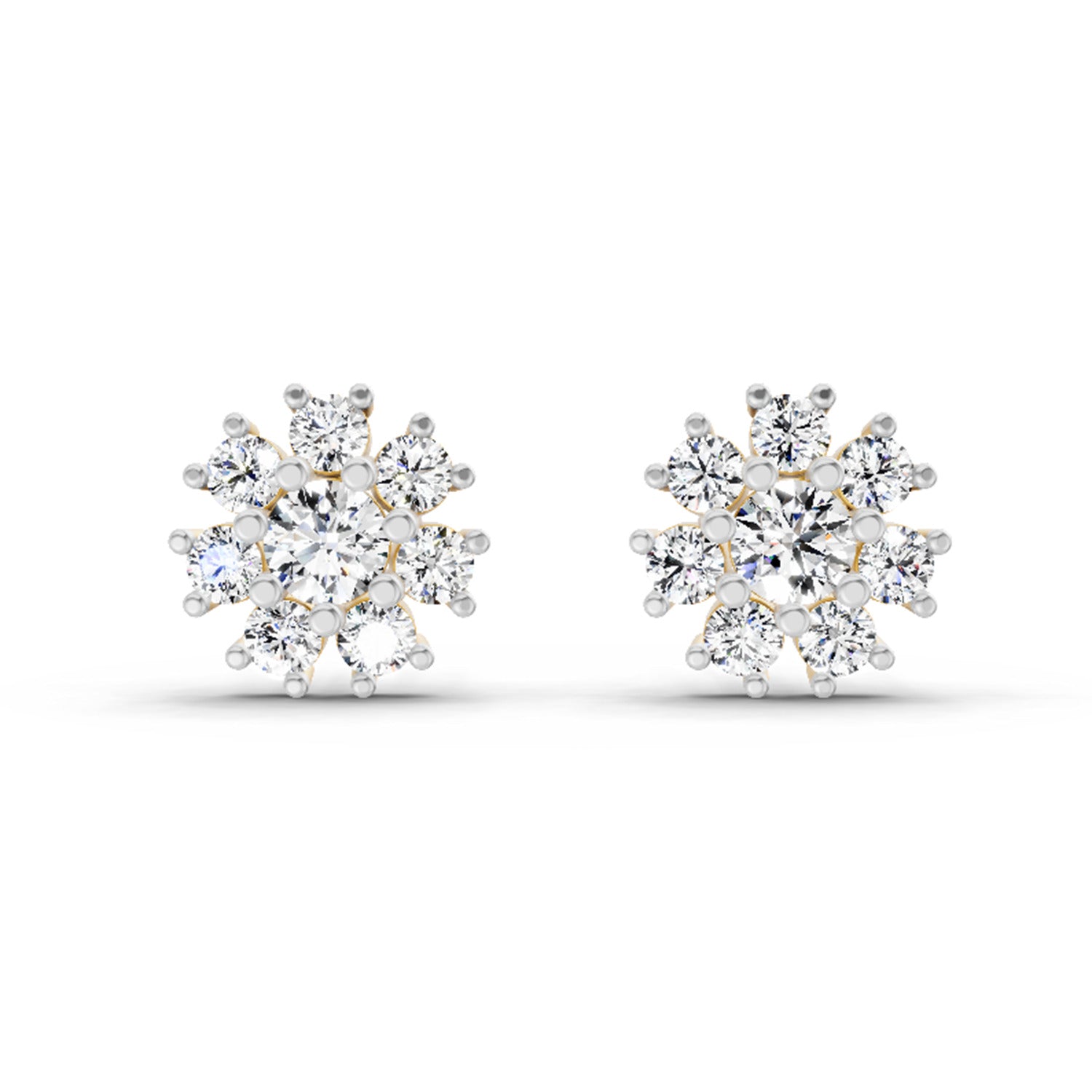 2.89 Ct Round Shape Halo Diamond Earrings | 14K Yellow Gold