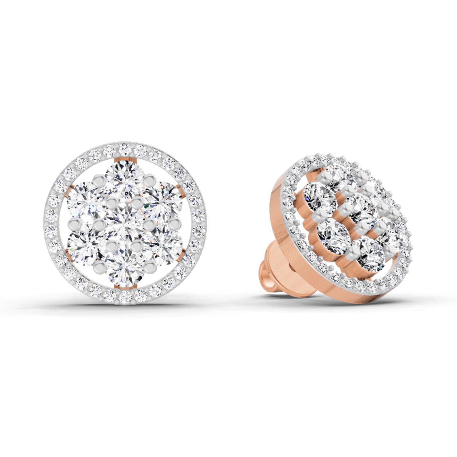 1.78 Ct Round Halo Cluster Stud Earrings | 14K Rose Gold