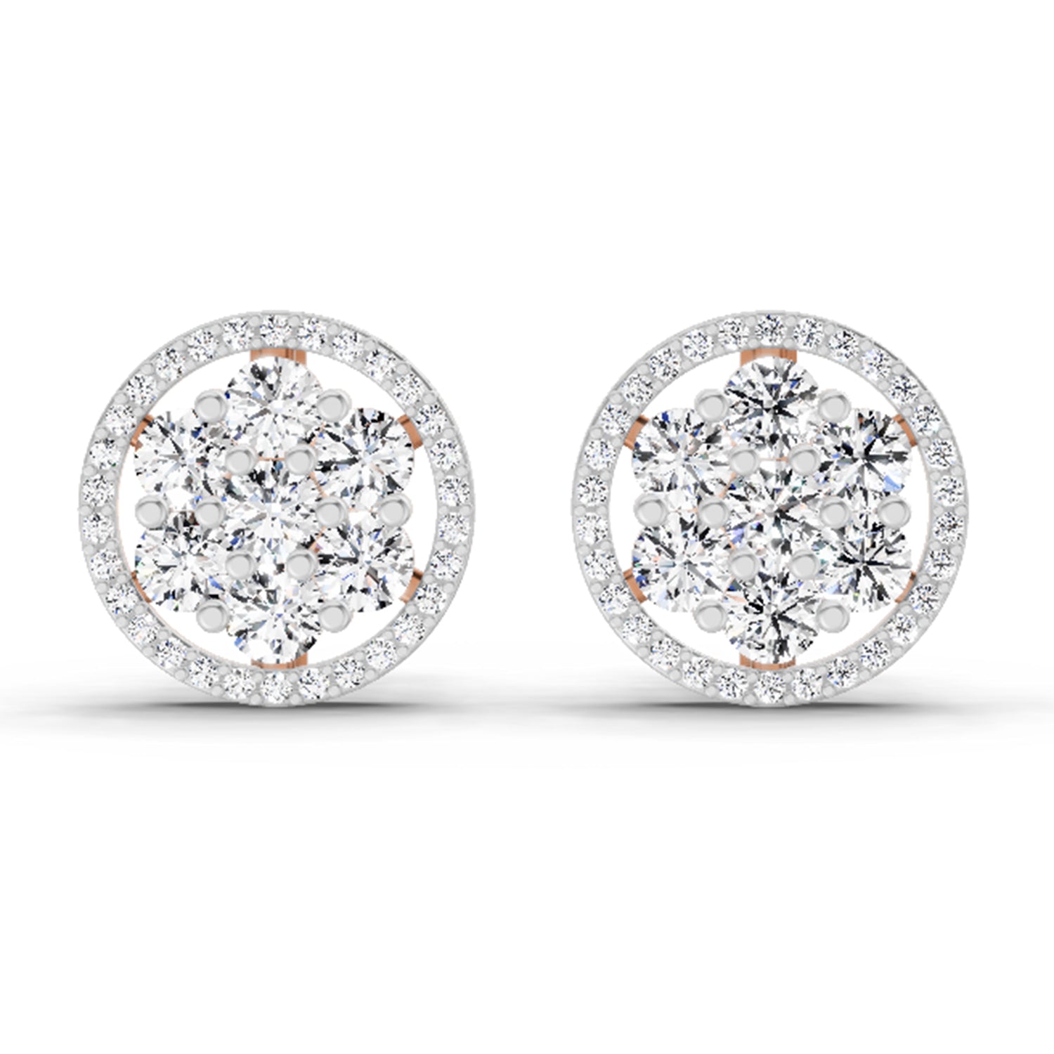 1.78 Ct Round Halo Cluster Stud Earrings | 14K Rose Gold