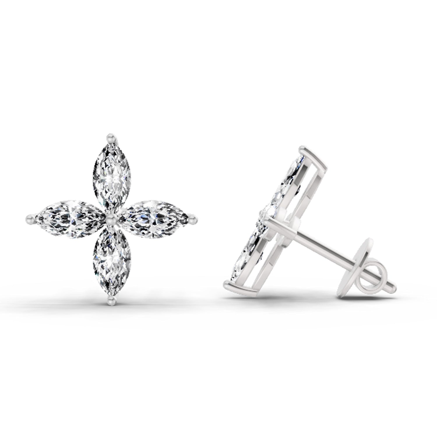 1.44 Ct Marquise Shape Cluster Diamond Stud Earrings | 14K Rose Gold